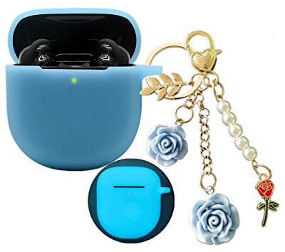Bose QuietComfort Earbuds II Case Cover 2022, Cute Bose Earbuds 2 Soft Silicone Skin Shockproof Protective Cover for New Bose Earbuds II Case with Carabiner Keychain for Women Girls (Blue)