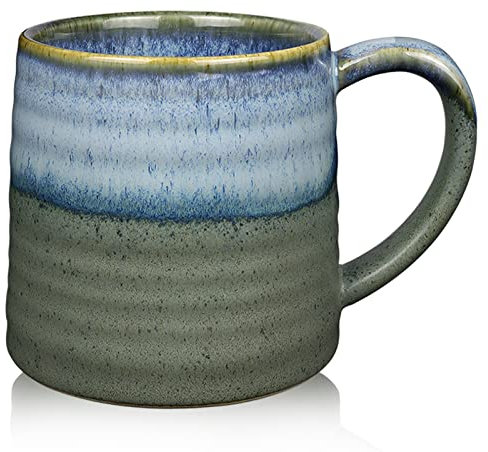 SECELES 500ml Tazze da caffè in ceramica, grande manico tazza da tè ceramica fatta a mano per ufficio e casa, frigoriferi a microonde e lavastoviglie, bevande calde e fredde (blu Glacier)