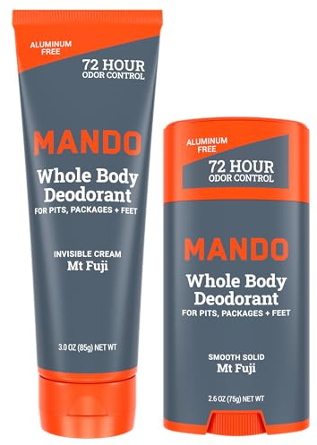Mando Deodorant für den ganzen Körper, unsichtbare Creme-Tube und fester Stift, Geruchskontrolle nach 72 Stunden, frei von Aluminium, frei von Natriumbikarbonat, sicher für die Haut, 100 ml Tube