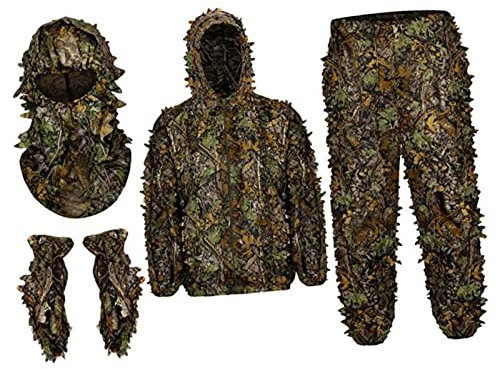 Colcolo Ghillie-Anzug, Tarnanzug, Waldhose, Jacke, Kleidung, Kapuze, atmungsaktiv, Blätter-Vollgesichtsmaske, Handschuhe-Set für Wildvogelbeobachtung, XL XXL
