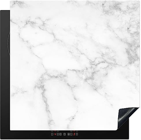 KitchenYeah© Herdabdeckplatte Einteilig Induktionsmatte Küche Abdeckung Ceranfeld Herd Abdeckplatte Deko Vinyl Matte Aufrollbar Grau - Marmor - Weiß - Design - 78x78 cm