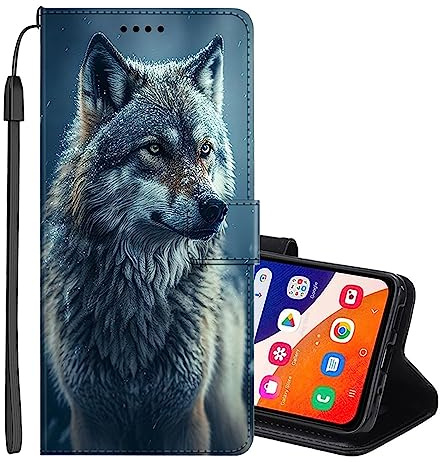SEHEYA für Samsung Galaxy A54 5G Handyhülle mit Motiv PU Leder Handytasche Klapphülle Magnetverschluss Schutzhülle 3 Kartenhüllen Handy Hülle Cover, Wolf