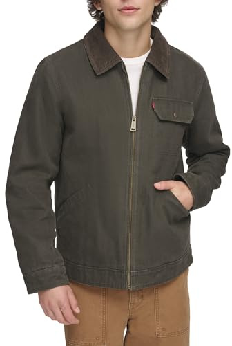 Levi's Men's Cotton Field Jacket With Corduroy Collar, Olive, Large