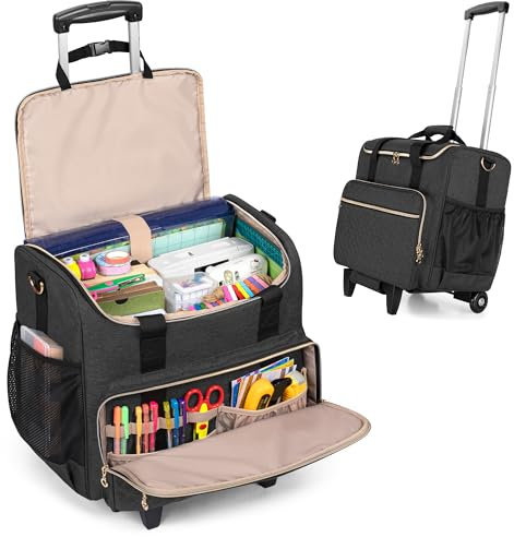 LUXJA Rolltasche mit Taschen für 30,5 x 30,5 cm großes Sammelalbum und Laptop, Roll-Scrapbook-Tragetasche mit abnehmbarem Dolly (zum Patent angemeldet), Schwarz