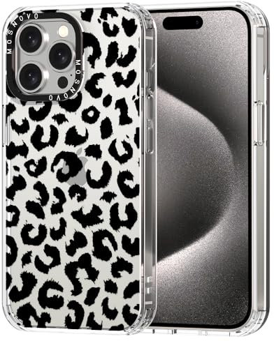 MOSNOVO für iPhone 15 Pro Max Hülle – Durchsichtige, schlanke, stoßfeste TPU+PC-Handyhülle, [6,6 Fuß Fallschutz/Anti-Abziehen] - Schwarzer Leoparden-Print