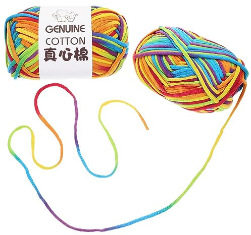VILLCASE 2 Stück Regenbogen-Baumwoll-Häkelgarn Häkelgarne Anfänger-Häkelgarn DIY-Strickgarne Häkelgarn-Material Bastelbedarf - Handarbeitsgarn in Lebhaften Farben für Pullover, Decken und mehr