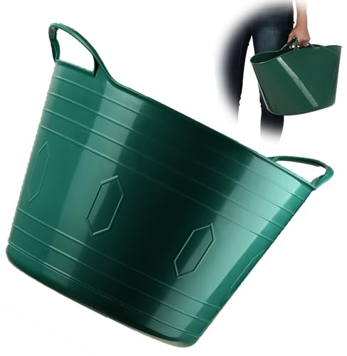 KADAX flexibler Kunststoffkorb mit Griffen, Wäschekorb, multifunktionaler Spielzeugkorb, Mehrzweckkorb, Runder Behälter für Kleidung, Universalkorb (Grün, 26L)