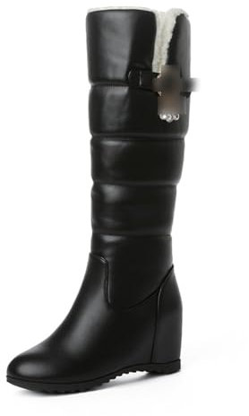 LeaHy Donna Inverno Caldo Foderato in Pelliccia Stivali da Neve con Plateau con Zeppa Tacco Alto Stivali Resistente all'Usura Antiscivolo,Nero,34 EU