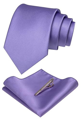 JEMYGINS Cravate Homme en Soie et Pinces à cravate Carre de poche Set violet lavande