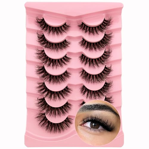 7 paires de Faux cils 3D Oeil de Chat, Volume moelleux Curly Cat-Eye Cils artificiels Look Naturel, Réutilisables Faux cils de maquillage faits main(Z06)