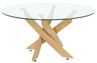 fanmuebles Table basse ronde en verre avec pieds couleur bois Delia 80 x 40 x 80 cm