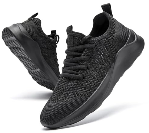 DLWKIPV Men's Trainers Lightweight Breathable Slip-On Sneakers with Anti-Slip Sole and Cushioned Casual Outdoor Sports Fashion Jogging Shoes for Running Walking Tennis Shoes Black UK Size 9