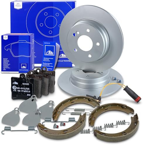 ATE Bremsenset Hinterachse inkl. Bremsscheiben hinten Ø 290 mm voll und Bremsbeläge hinten + Verschleißkontakt Kompatibel mit MERCEDES C-Klasse, CLC, CLK, SLK