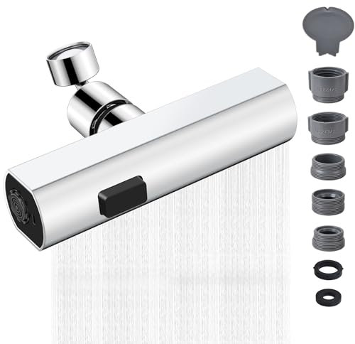 Cidumoa Kitchen Tap Spray Head 360° Swivel Spout Faucet Extender 3 Modes Kitchen Sink Tap Spray Head Tap Aerator Large Area Replacement Tap Heads Tap Adapter Accessories Faucet Adapter, Silver