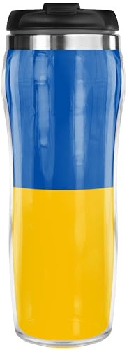 Pixly® Ukraine Flag Thermal Travel Mug Coffee Tea Flask, 400ml/14oz Capacity, Ukrainian Country Flag