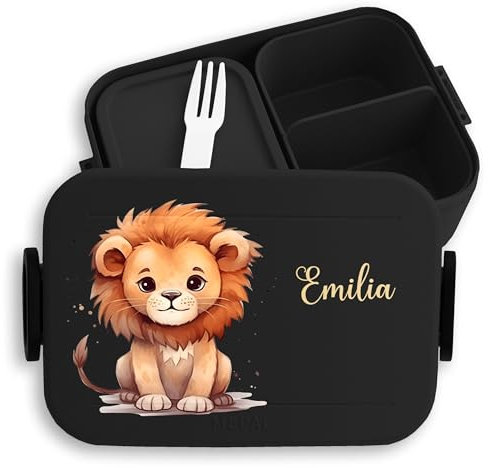 Kinder Bento Box Midi Lunchbox für Mepal Bentobox - Löwen - Brotbox Löwe Vesperbox König der Tiere I Leu I Zootiere - 900 ml - Schwarz - brotdose junge schule brotzeitbox mädchen kita lion