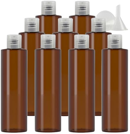 PQPAUTY 24 pièces 250ml Marron Vide Plastique Bouteille avec Transparent Bouchon à Bascule de Lotion pour lotions crèmes gels shampooing