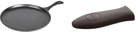 Lodge L9OG3 26.67 cm / 10.5 inch Pre-Seasoned Cast Iron Round Griddle/Pancake Pan, Black & ASHHM11 Mini Silicone Hot Handle Holder, Black, Inoxidable