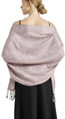 vimate Rosa Pashmina Paisley Schals-Damen Hochzeit Gast Jacquard Pashmina Schals und Wraps für Winter Reise Schal(DE-Style 1-Pink Grau)