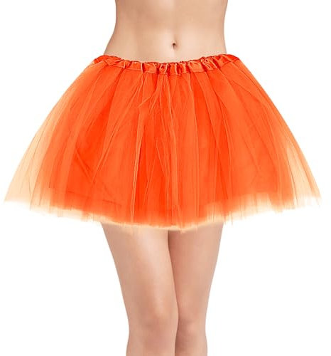 Gonna Tulle Arancia da Donna Elasticizzata a 3 Strati Gonnellino Danza Classica Gonne in Tulle Costume di Carnevale Festa Vacanza Danza Gonna da Corsa di Vestiti Anni 80 Halloween Tutu Donna Adulto