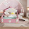 Crown Cartoon Bett mit mehrfarbigem Multi-Mode-LED-Streifen, Polsterbett mit Rutsche und Treppe, schützenden weichen Kanten und Holzlatten, PU, 90x200cm