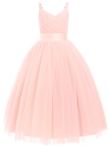 IDOPIP La Fille des Fleurs Princesse Robe Longue Plissée Mariage Demoiselle d'honneur Robe De Bal Broderie Fleur Dentelle élégante Col en V