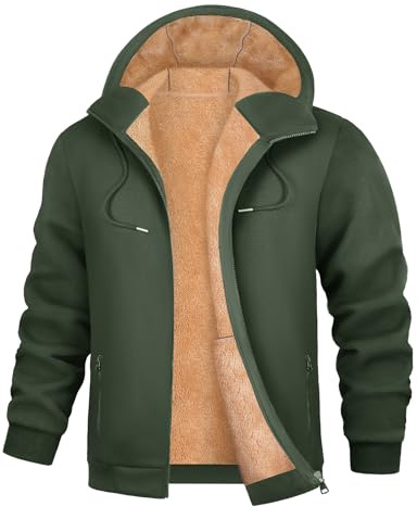 PASUDA Felpa Uomo con Cappuccio Invernale Felpa in Pile con Zip Felpe Giacca Manica Lunga Casual Comoda a Calda Hoodie Cappotto con Tasche Inverno (Verde, M)