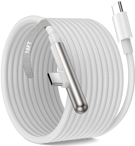 USB C Cable 16FT/5M Fast Charging 65W 100W 240W Max Type C Right Angle Charging Cord Braided High Speed PD Charge Cable for iPhone 16 Pro Max 15 Plus iPad Air Mini Google Pixel 9 8 Galaxy S24 FE S23