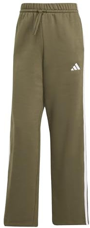 adidas Women's Essentials 3-Stripes Open Hem Fleece Pants, Olive strata/White, M