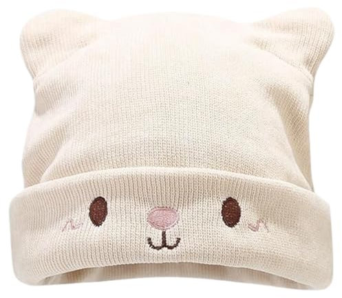 Mütze Damen, Weiße Kätzchen-Strickmütze für Damen, Slouch Beanie Mütze Damen, Übergangszeit Weiche Dünne Mütze Leicht Modische Jersey Beanie Mütze