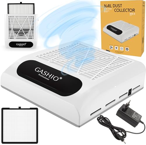 GASHIO® Staubabsaugung für nägel - Absaugung nägel - Effizient Nagelstaubsauger - Professional Nagelsauger - Absauger für gelnägel - Nail Dust Collector - Staubsammler mit HEPA Filter 80W Weiß