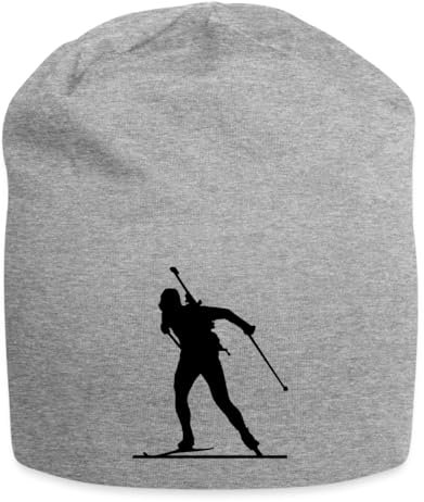 Spreadshirt Biathlon Biathlet Beim Langlauf Schwarz Jersey-Beanie, One Size, Grau meliert