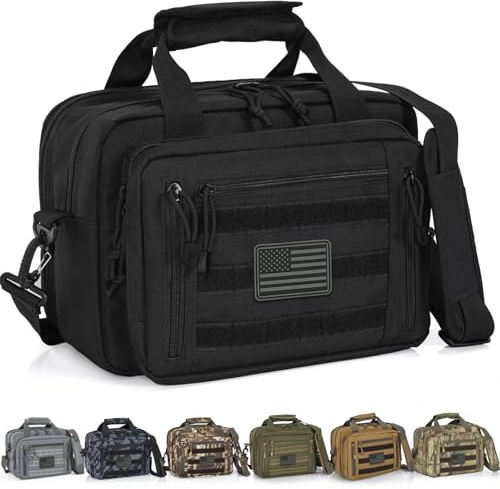 ITHWIU Gun Range Bags For 2 Pistols 6 Magazines, Pistol Case Carrying Shooting Bag with Lockable Zipper for Shooting Range Outdoor Hunting, Black