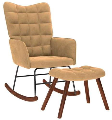 vidaXL Chaise à Bascule avec Repose-Pied Marron Velours, Fauteuil à Bascule, Chaise Longue, siège de Salon, Chaise, Chaise de Salon