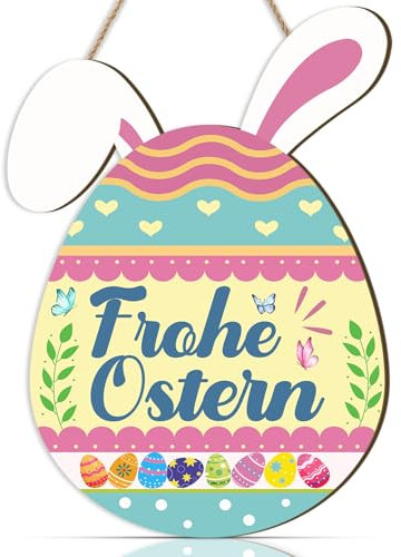 ANHUIB Ostern Wand Dekoration Ostertürschild Hängedeko Frühling Garten Holzschild mit Häschen Küken für Indoor Outdoor Deko Ostergeschenk 25x35cm (9,8x13,7 Zoll), 0,2 Zoll dick MDF