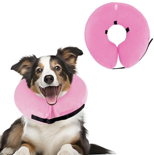XIMEY Halskrause Hund, Halskrause Katze, Halskrausen Hunde, Aufblasbare Halskrause Hund, für den Postoperativen Schutz Kopf, Brust und Bauch (Rosa, XL)