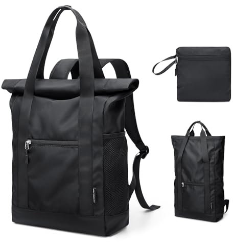 GOLF QUALITY Sac à dos fourre-tout pliable convertible en nylon léger pour femme et homme Sac à dos polyvalent, noir, 21.9L, Sacs à dos de jour