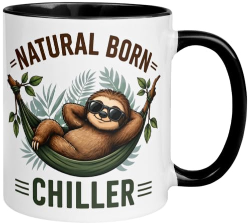 Faultier Tasse | Natural Born Chiller | Witziger Geschenk Becher Mann Frau