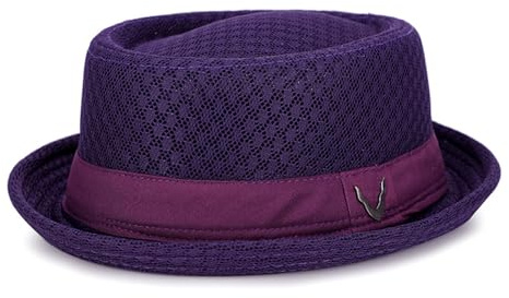 HEYANN Ladies Mesh Pork Pie Hat, Bowler Flat Top Men Fedora Straw Hat Summer 1920s Costume Party Cap for Men Women Unisex (UK, Alpha, One Size, Purple)