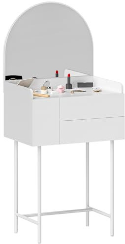 HOMCOM Tavolino da toilette con specchio ad arco, scrivania moderna per il trucco con 3 cassetti, tavolino da toilette per camera da letto, piccoli spazi, 60 x 42,5 x 131 cm, bianco