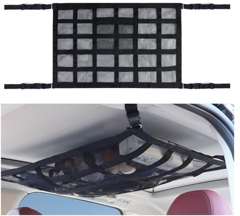 VTANOK Gepäcknetz Auto, für Audi R8 2007 2008 2009 2010 2011 2012 2013 2014-2025 Universal Autodach Decke Doppellagige Aufbewahrung Ablagenetz Netztasche mit Reißverschluss,A 80 * 53cm