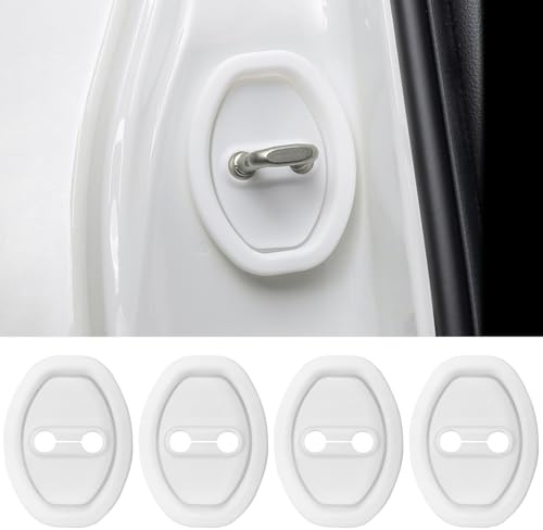 VAGCARS 4PCS Universal Silicone Door Latch Lock Cover, Anti-Rust, Shock Absorption, White, Rubber, Silicone, Door