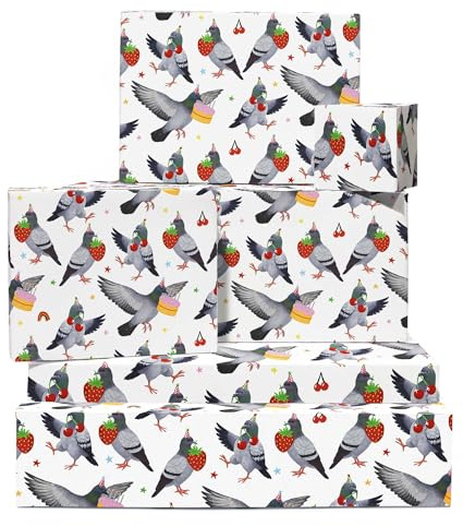 Taube Geschenkpapier - 6 Blätter Vögel, Strawberries & Kirschen für Vogel Lovers, Kids Erwachsene Weihnachten Feiern, Garten Parties, Geburtstag, Hochzeit By Central 23 by Central 23