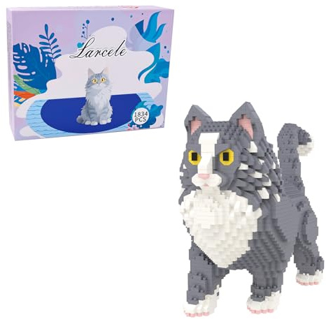 Larcele 1834 Stücke DIY Mikro Katze Bausteine Spielzeug Satz für ab 12 Jahren KLJM-05(Maine Coon Katze)