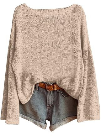Pullover Oversize Damen,Pulli Damen Senfgelb,Modische Langarm-Bluse mit Rundhalsausschnitt, Warmes Winter-Schicht-Oberteil Women