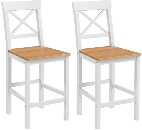 HOMCOM Lot de 2 Tabourets de Bar Assise 60,2H cm Blanc et Bois Naturel