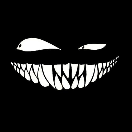 2 Stück „Lächelnder Dämon“ Gothic-Vinylaufkleber, 18 x 9 cm, wasserfester Aufkleber für Autofenster, Laptop, Motorrad – düstere Horror-Dekoration | #AZ08 (Weiß)