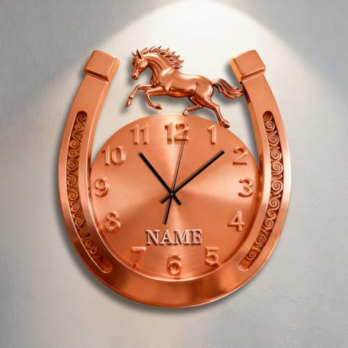 Certykllp Personalisierte 2D Gedruckte Hufeisen-Wanduhr Individuelle Acryl-Hufeisen-Uhr mit Name für Pferdeliebhaber Dekorative Heim- & Bürouhren-8