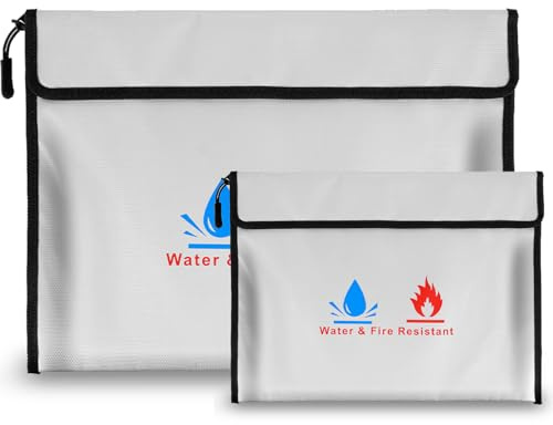 Feuerfeste Dokumententasche, 2er Set wasserdichte Geldtasche | Feuersichere Geldtasche Für Dokumente, Reisepass, Geld, Bankunterlagen Und Wertsachen, 380×280 & 245×175 mm