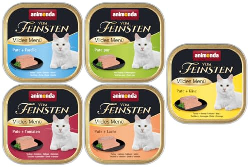 arelf Bundle Animonda Vom Feinsten Adult Mildes Menü Mixpaket 12 x 100g | Katzen Nassfutter | Pastete mit Pute, getreidefrei | 4 Sorten garantiert + Miamor Cat Cream gratis